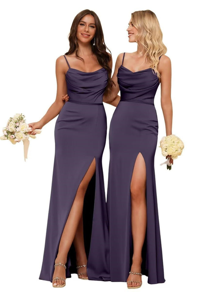 Gaine/Colonne Bretelles Spaghetti  Sans Manches Floor Length Robes de Demoiselle d'Honneur  Satin avec Froufrous Split
