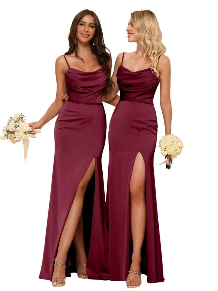 Gaine/Colonne Bretelles Spaghetti  Sans Manches Floor Length Robes de Demoiselle d'Honneur  Satin avec Froufrous Split