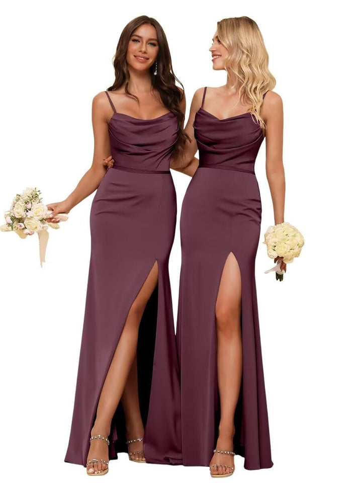 Gaine/Colonne Bretelles Spaghetti  Sans Manches Floor Length Robes de Demoiselle d'Honneur  Satin avec Froufrous Split