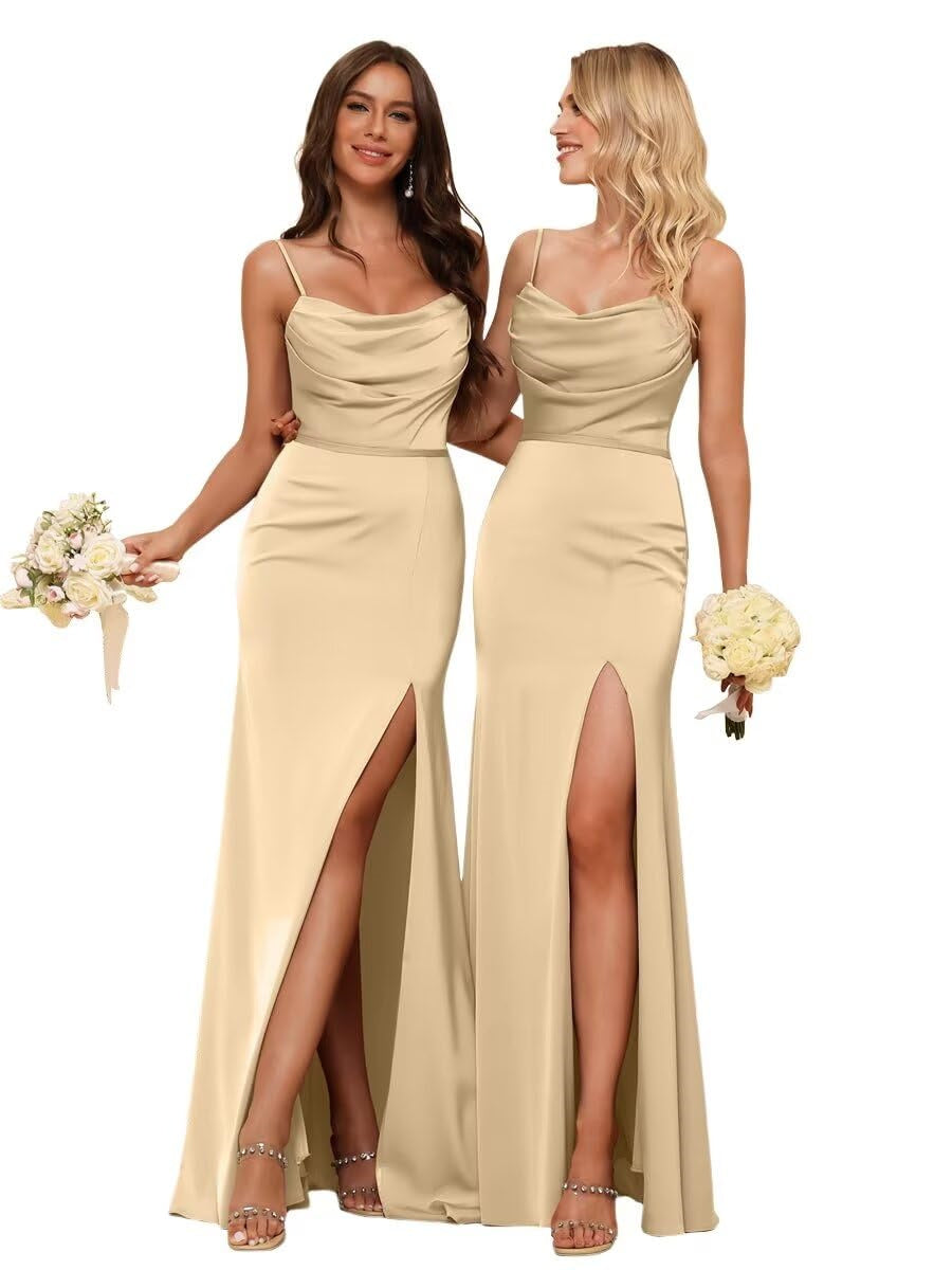 Gaine/Colonne Bretelles Spaghetti  Sans Manches Floor Length Robes de Demoiselle d'Honneur  Satin avec Froufrous Split