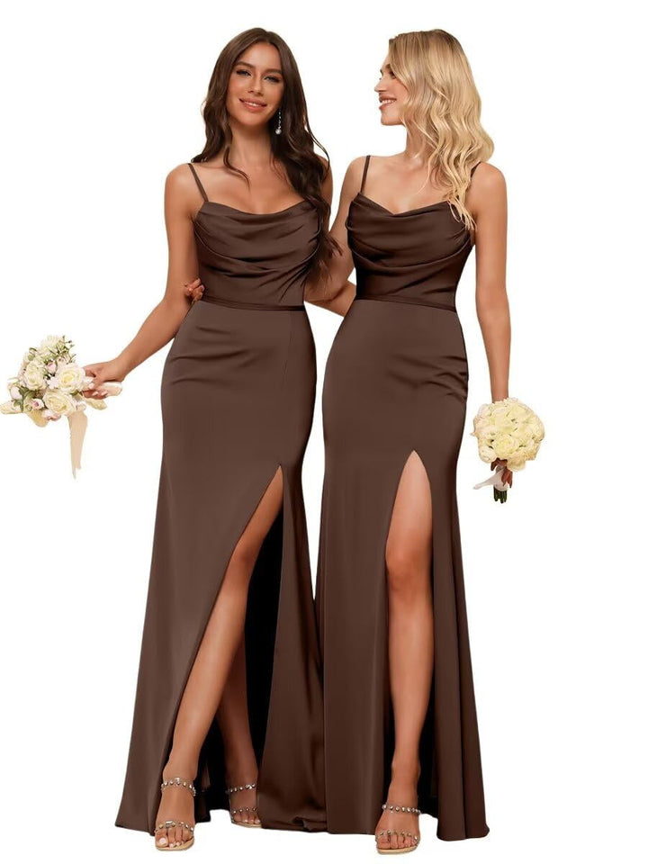 Gaine/Colonne Bretelles Spaghetti  Sans Manches Floor Length Robes de Demoiselle d'Honneur  Satin avec Froufrous Split