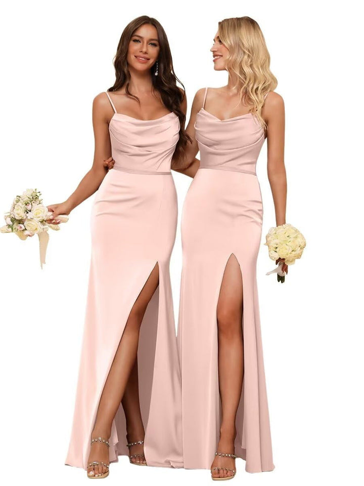 Gaine/Colonne Bretelles Spaghetti  Sans Manches Floor Length Robes de Demoiselle d'Honneur  Satin avec Froufrous Split