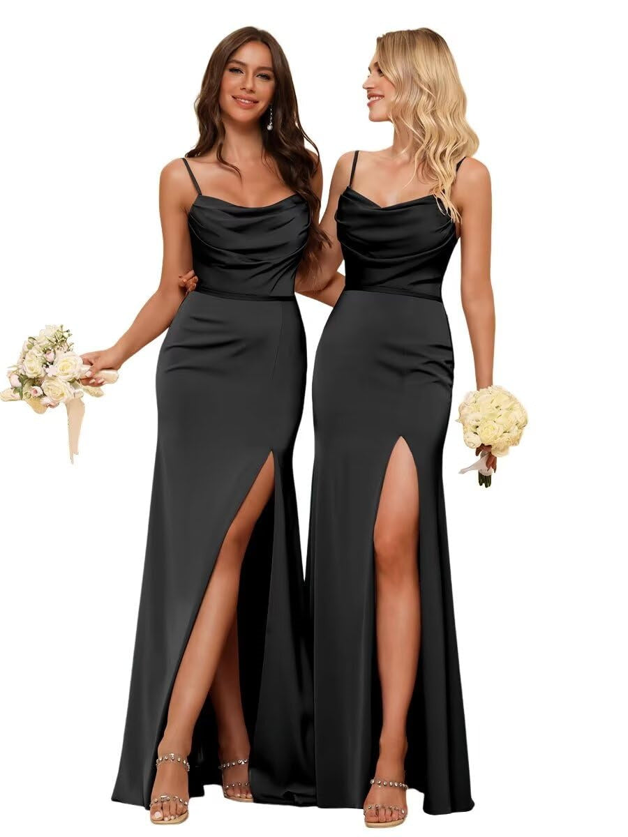 Gaine/Colonne Bretelles Spaghetti  Sans Manches Floor Length Robes de Demoiselle d'Honneur  Satin avec Froufrous Split
