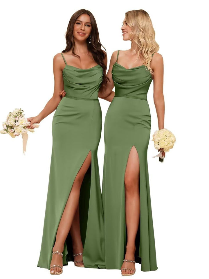 Gaine/Colonne Bretelles Spaghetti  Sans Manches Floor Length Robes de Demoiselle d'Honneur  Satin avec Froufrous Split