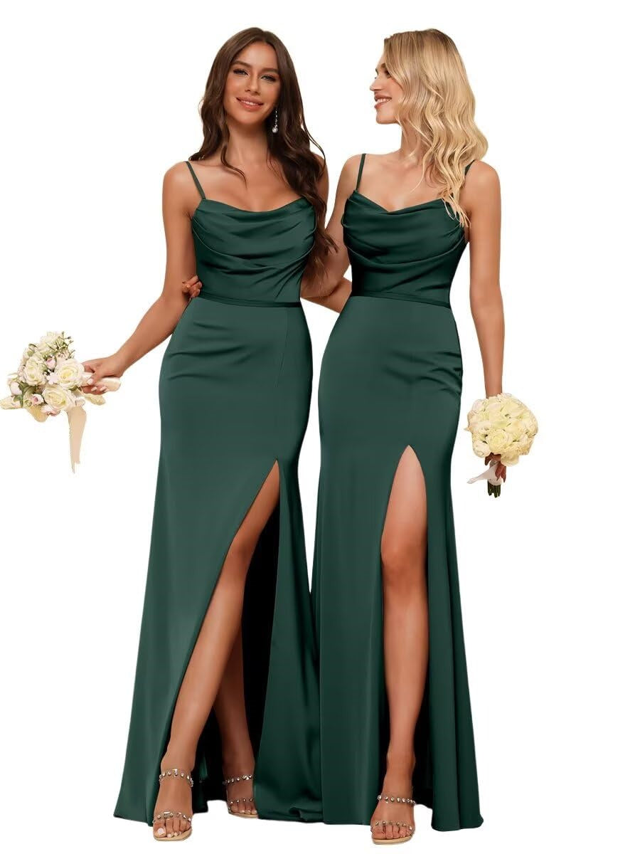 Gaine/Colonne Bretelles Spaghetti  Sans Manches Floor Length Robes de Demoiselle d'Honneur  Satin avec Froufrous Split