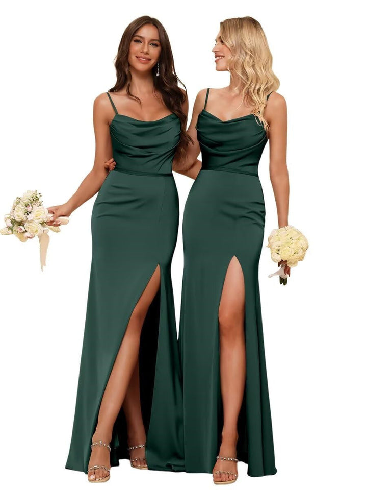 Gaine/Colonne Bretelles Spaghetti  Sans Manches Floor Length Robes de Demoiselle d'Honneur  Satin avec Froufrous Split