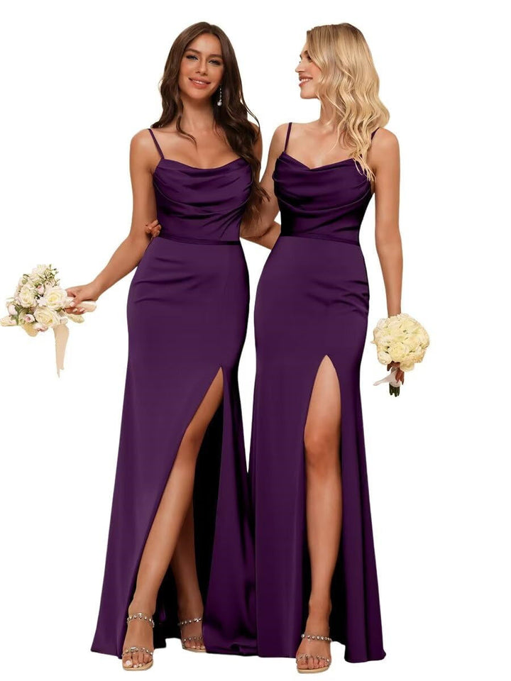 Gaine/Colonne Bretelles Spaghetti  Sans Manches Floor Length Robes de Demoiselle d'Honneur  Satin avec Froufrous Split