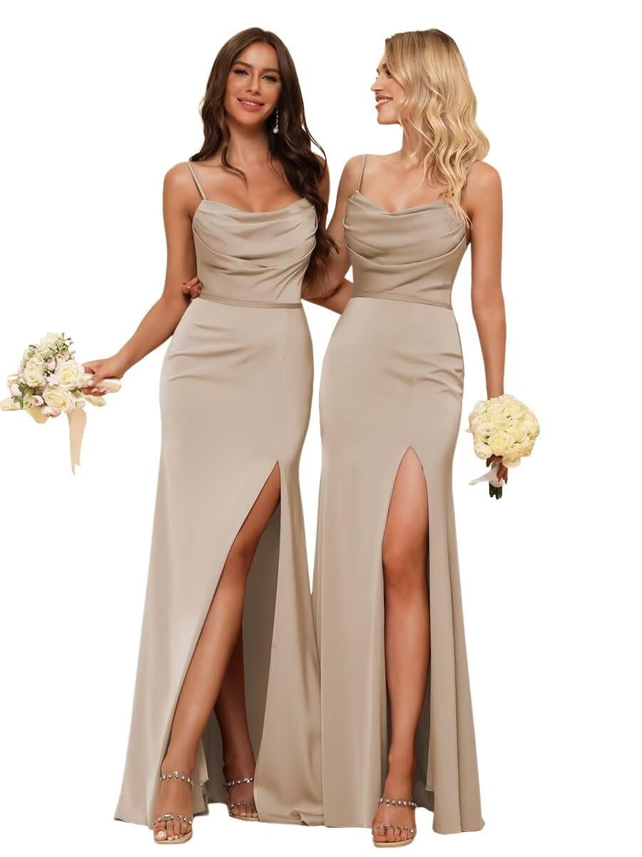 Gaine/Colonne Bretelles Spaghetti  Sans Manches Floor Length Robes de Demoiselle d'Honneur  Satin avec Froufrous Split