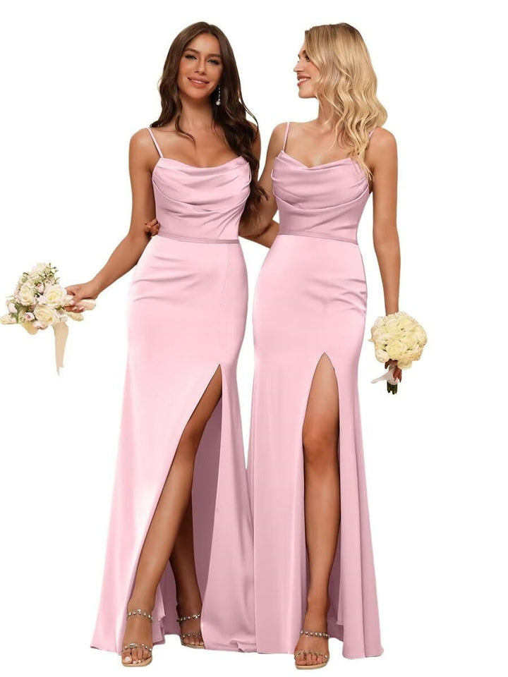 Gaine/Colonne Bretelles Spaghetti  Sans Manches Floor Length Robes de Demoiselle d'Honneur  Satin avec Froufrous Split