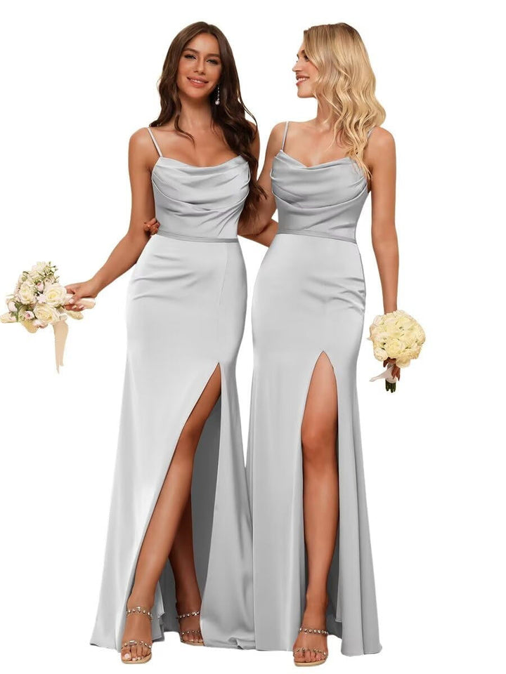 Gaine/Colonne Bretelles Spaghetti  Sans Manches Floor Length Robes de Demoiselle d'Honneur  Satin avec Froufrous Split
