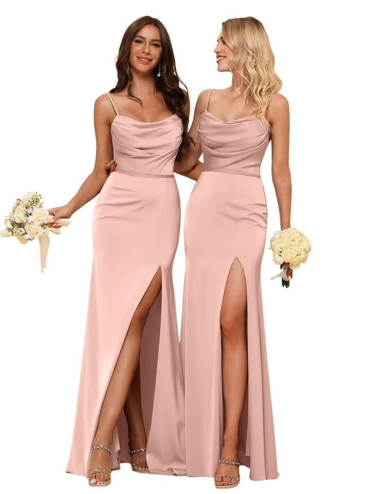 Gaine/Colonne Bretelles Spaghetti  Sans Manches Floor Length Robes de Demoiselle d'Honneur  Satin avec Froufrous Split