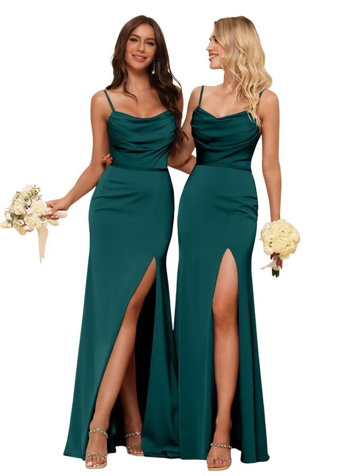 Gaine/Colonne Bretelles Spaghetti  Sans Manches Floor Length Robes de Demoiselle d'Honneur  Satin avec Froufrous Split