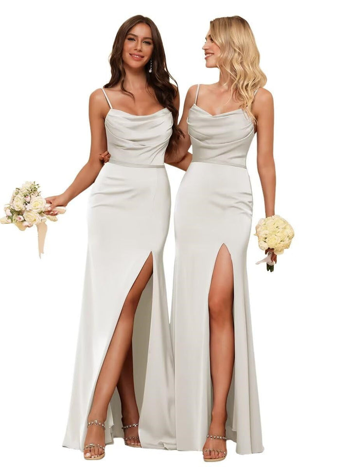 Gaine/Colonne Bretelles Spaghetti  Sans Manches Floor Length Robes de Demoiselle d'Honneur  Satin avec Froufrous Split