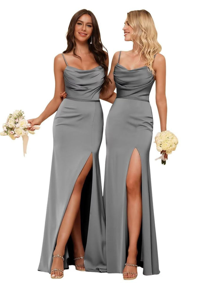Gaine/Colonne Bretelles Spaghetti  Sans Manches Floor Length Robes de Demoiselle d'Honneur  Satin avec Froufrous Split