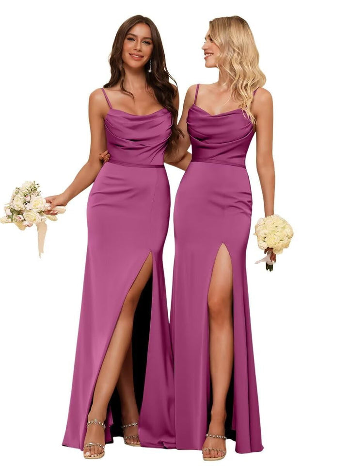 Gaine/Colonne Bretelles Spaghetti  Sans Manches Floor Length Robes de Demoiselle d'Honneur  Satin avec Froufrous Split