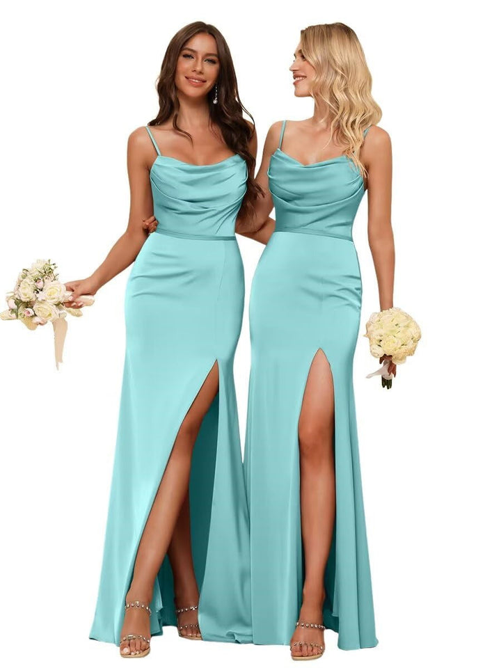 Gaine/Colonne Bretelles Spaghetti  Sans Manches Floor Length Robes de Demoiselle d'Honneur  Satin avec Froufrous Split