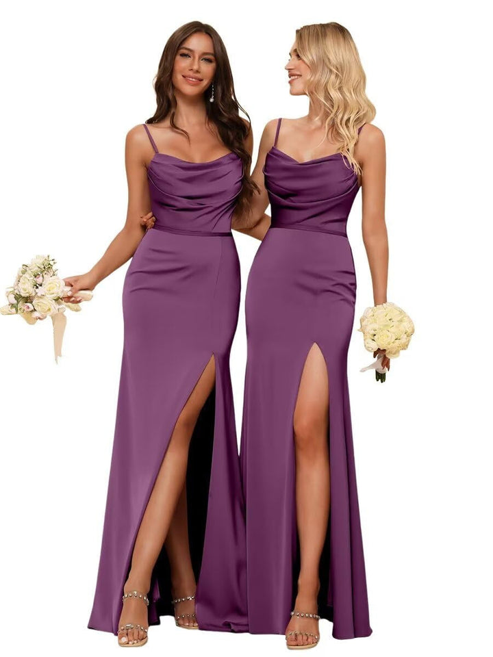 Gaine/Colonne Bretelles Spaghetti  Sans Manches Floor Length Robes de Demoiselle d'Honneur  Satin avec Froufrous Split