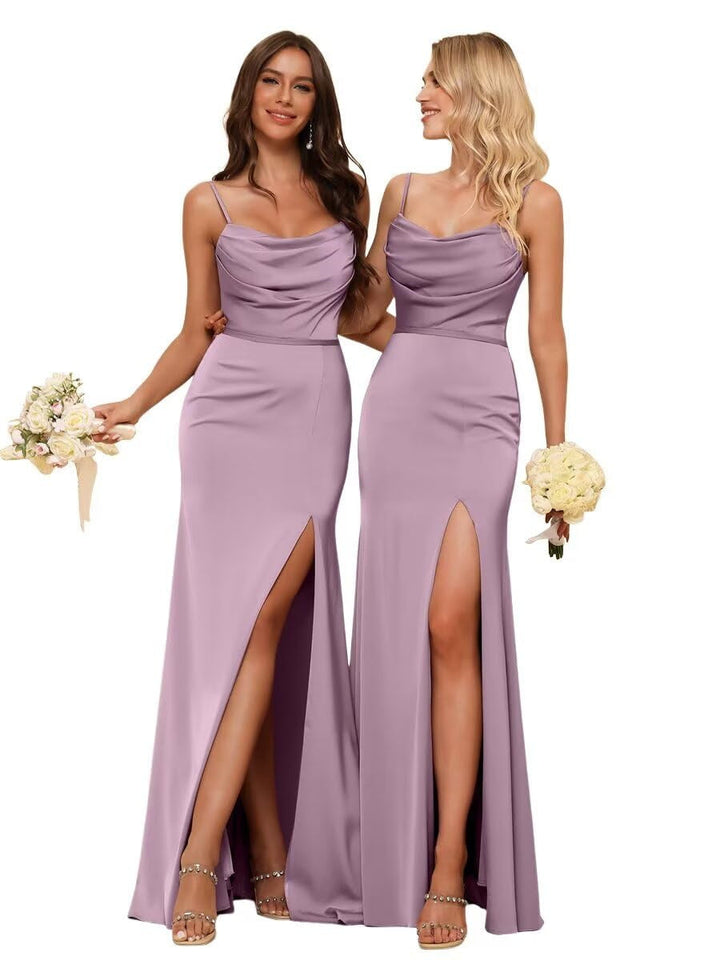 Gaine/Colonne Bretelles Spaghetti  Sans Manches Floor Length Robes de Demoiselle d'Honneur  Satin avec Froufrous Split