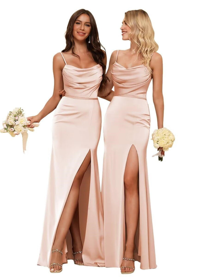 Gaine/Colonne Bretelles Spaghetti  Sans Manches Floor Length Robes de Demoiselle d'Honneur  Satin avec Froufrous Split