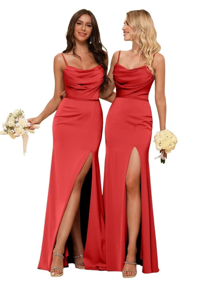 Gaine/Colonne Bretelles Spaghetti  Sans Manches Floor Length Robes de Demoiselle d'Honneur  Satin avec Froufrous Split