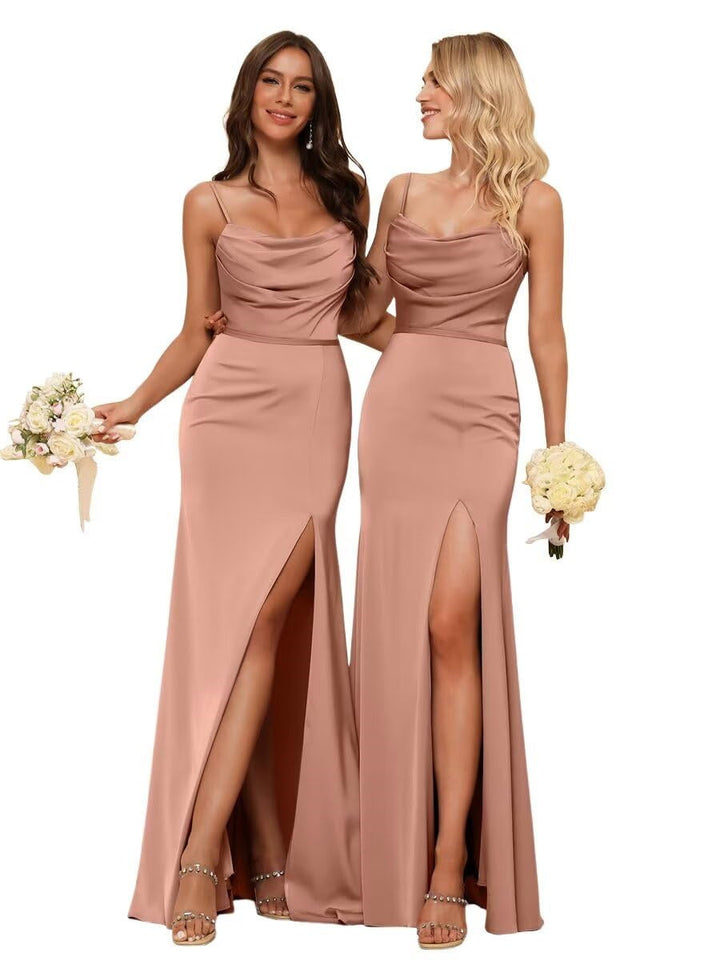 Gaine/Colonne Bretelles Spaghetti  Sans Manches Floor Length Robes de Demoiselle d'Honneur  Satin avec Froufrous Split