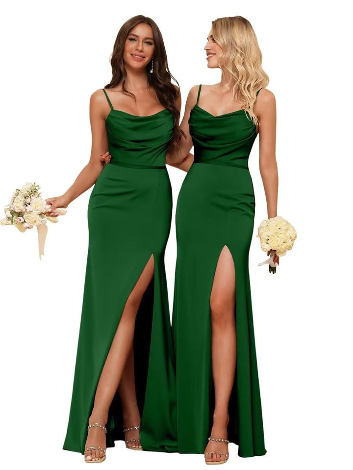 Gaine/Colonne Bretelles Spaghetti  Sans Manches Floor Length Robes de Demoiselle d'Honneur  Satin avec Froufrous Split