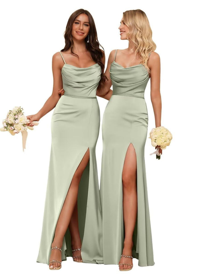 Gaine/Colonne Bretelles Spaghetti  Sans Manches Floor Length Robes de Demoiselle d'Honneur  Satin avec Froufrous Split