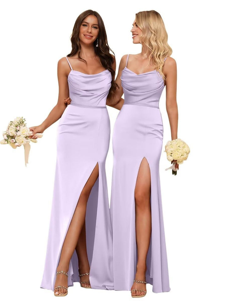 Gaine/Colonne Bretelles Spaghetti  Sans Manches Floor Length Robes de Demoiselle d'Honneur  Satin avec Froufrous Split