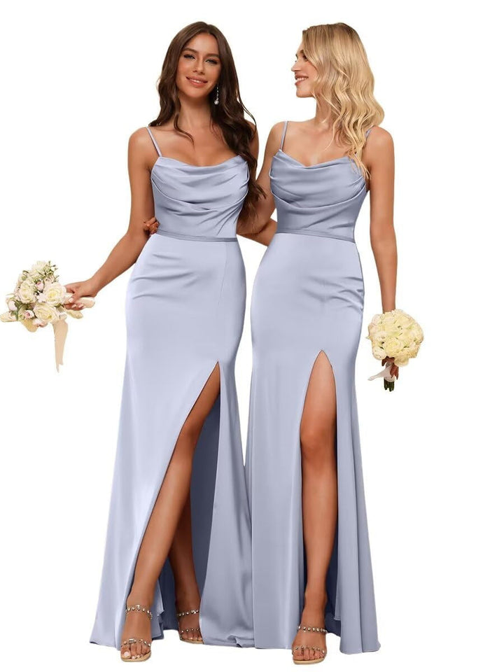 Gaine/Colonne Bretelles Spaghetti  Sans Manches Floor Length Robes de Demoiselle d'Honneur  Satin avec Froufrous Split