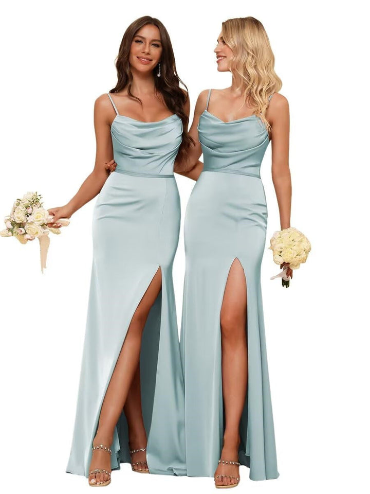 Gaine/Colonne Bretelles Spaghetti  Sans Manches Floor Length Robes de Demoiselle d'Honneur  Satin avec Froufrous Split