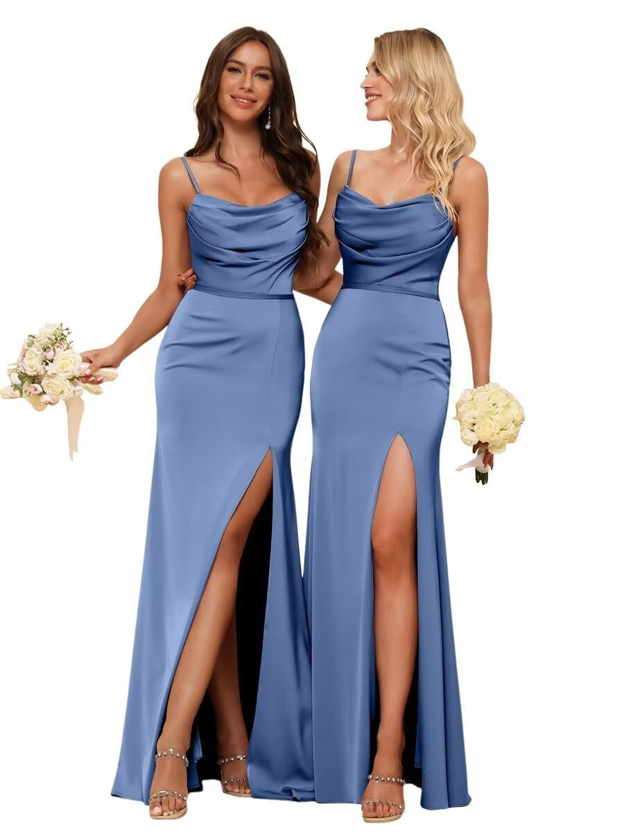 Gaine/Colonne Bretelles Spaghetti  Sans Manches Floor Length Robes de Demoiselle d'Honneur  Satin avec Froufrous Split