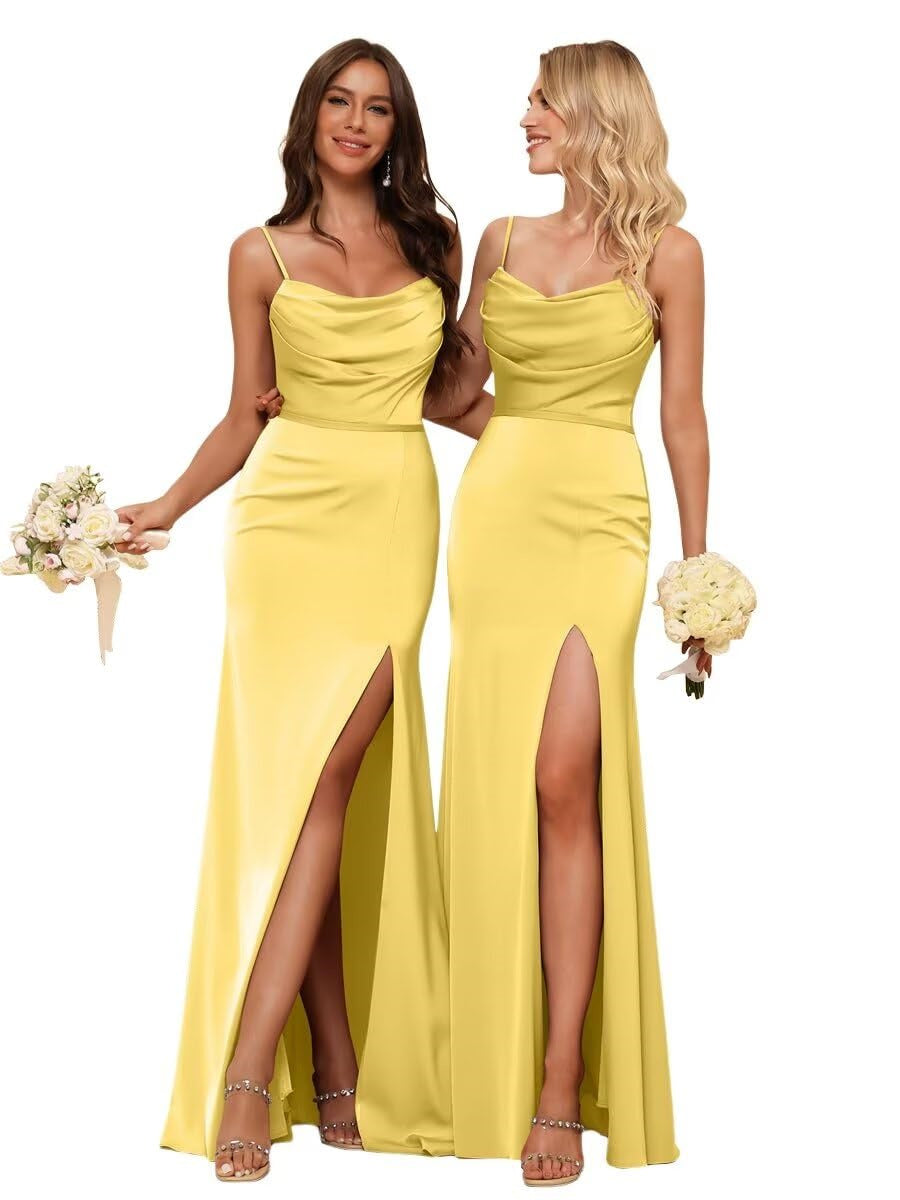 Gaine/Colonne Bretelles Spaghetti  Sans Manches Floor Length Robes de Demoiselle d'Honneur  Satin avec Froufrous Split