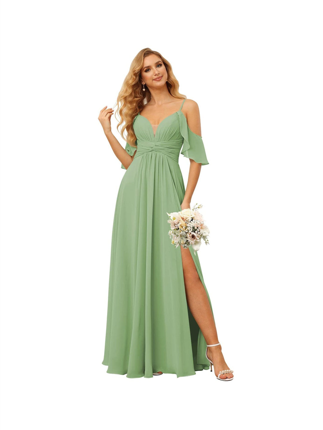 Ligne A/Princesse  Bretelles Spaghetti  Sans Manches Floor Length Robes de Demoiselle d'Honneur  Mousseline avec Froufrous Split