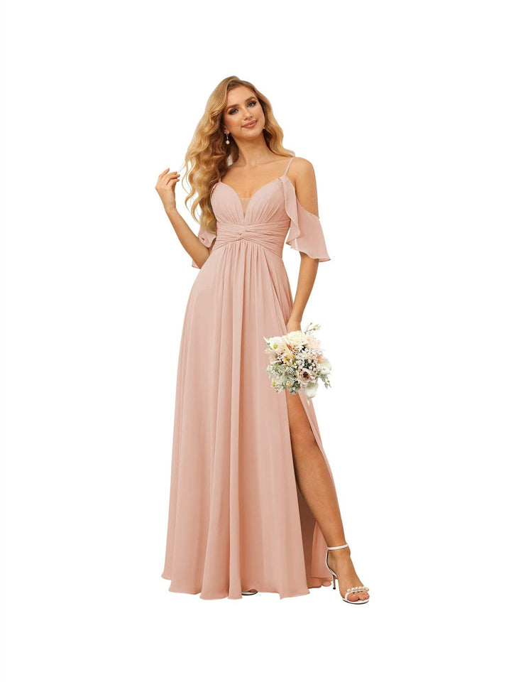 Ligne A/Princesse  Bretelles Spaghetti  Sans Manches Floor Length Robes de Demoiselle d'Honneur  Mousseline avec Froufrous Split