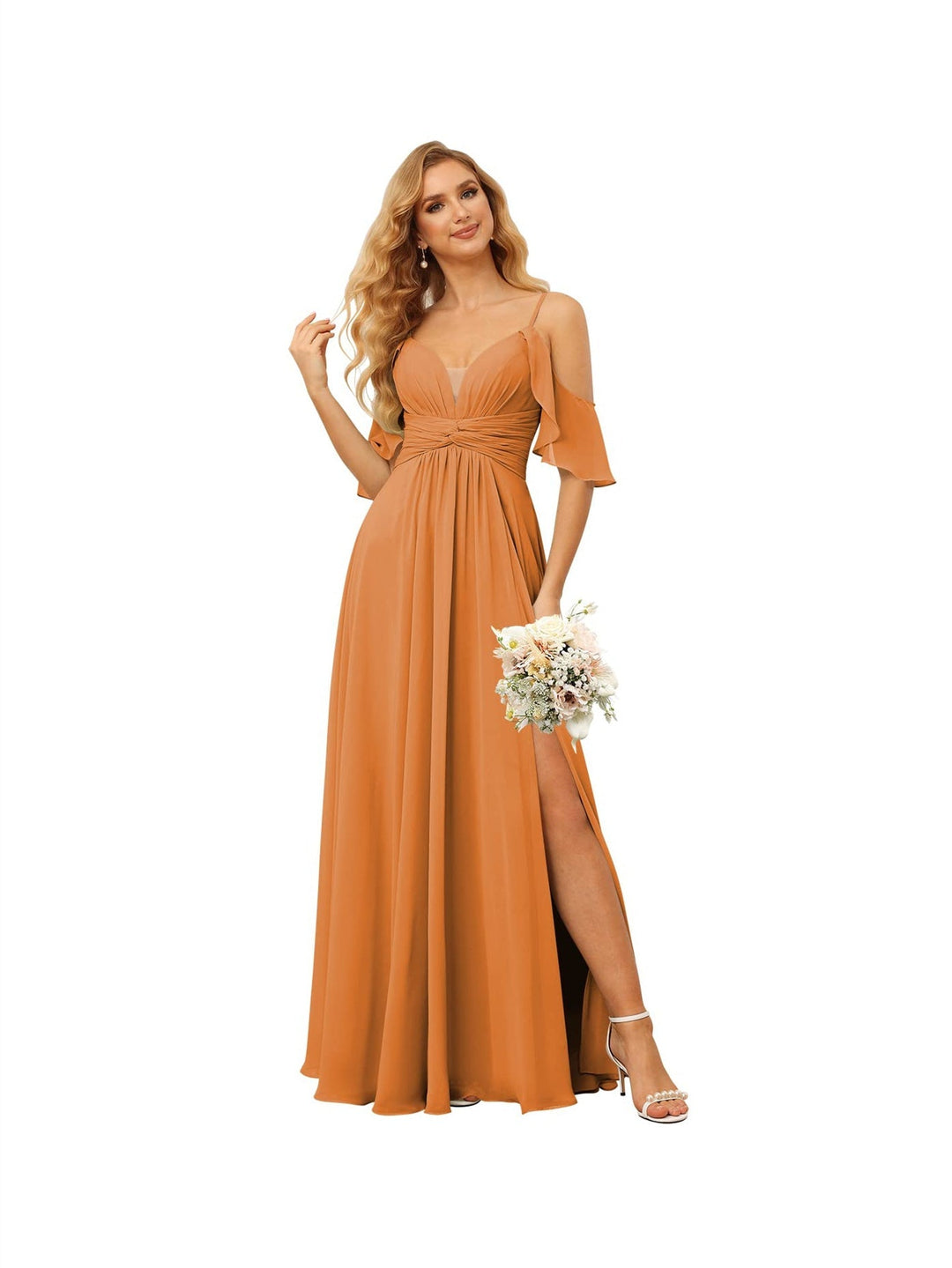Ligne A/Princesse  Bretelles Spaghetti  Sans Manches Floor Length Robes de Demoiselle d'Honneur  Mousseline avec Froufrous Split