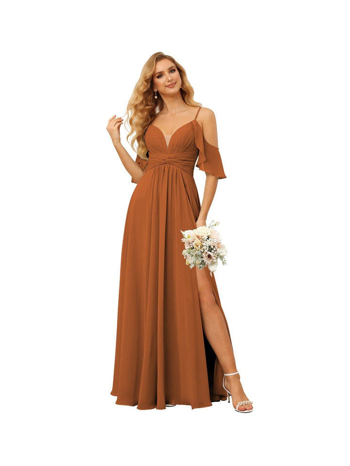 Ligne A/Princesse  Bretelles Spaghetti  Sans Manches Floor Length Robes de Demoiselle d'Honneur  Mousseline avec Froufrous Split