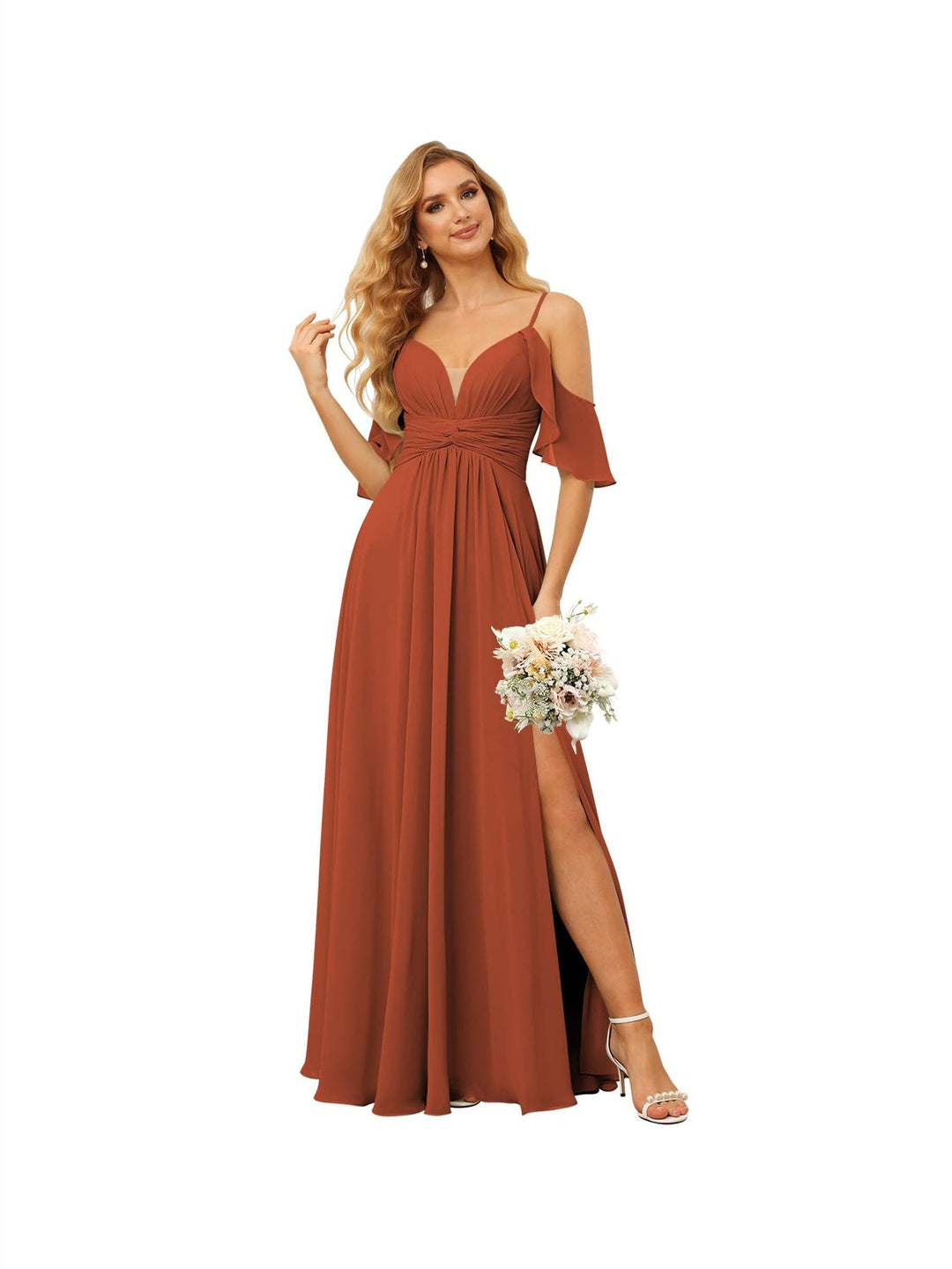 Ligne A/Princesse  Bretelles Spaghetti  Sans Manches Floor Length Robes de Demoiselle d'Honneur  Mousseline avec Froufrous Split