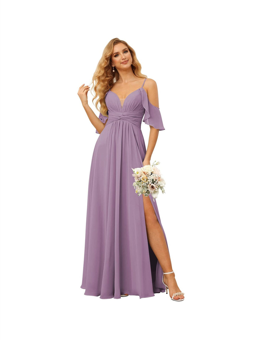 Ligne A/Princesse  Bretelles Spaghetti  Sans Manches Floor Length Robes de Demoiselle d'Honneur  Mousseline avec Froufrous Split