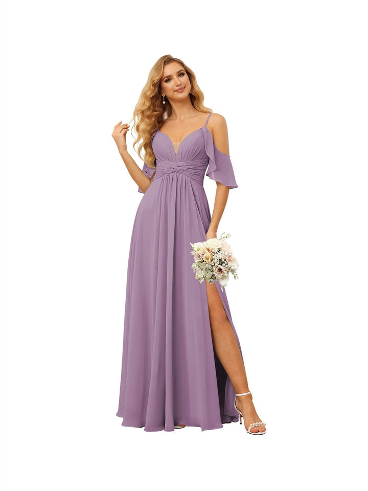 Ligne A/Princesse  Bretelles Spaghetti  Sans Manches Floor Length Robes de Demoiselle d'Honneur  Mousseline avec Froufrous Split