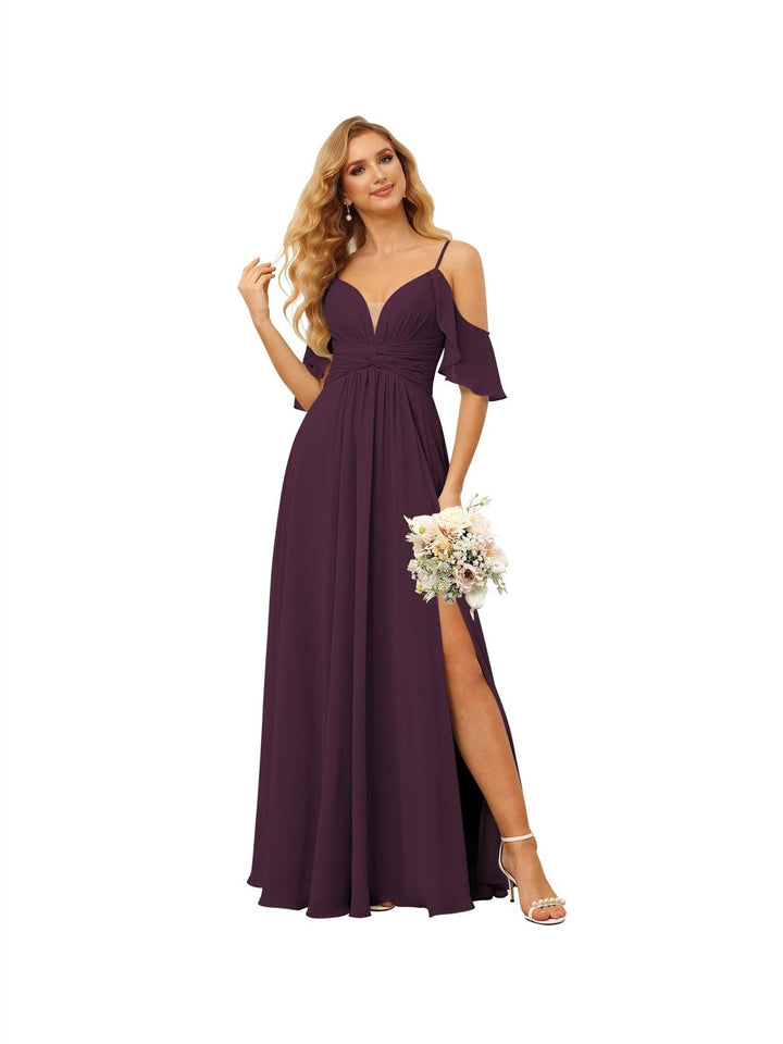 Ligne A/Princesse  Bretelles Spaghetti  Sans Manches Floor Length Robes de Demoiselle d'Honneur  Mousseline avec Froufrous Split
