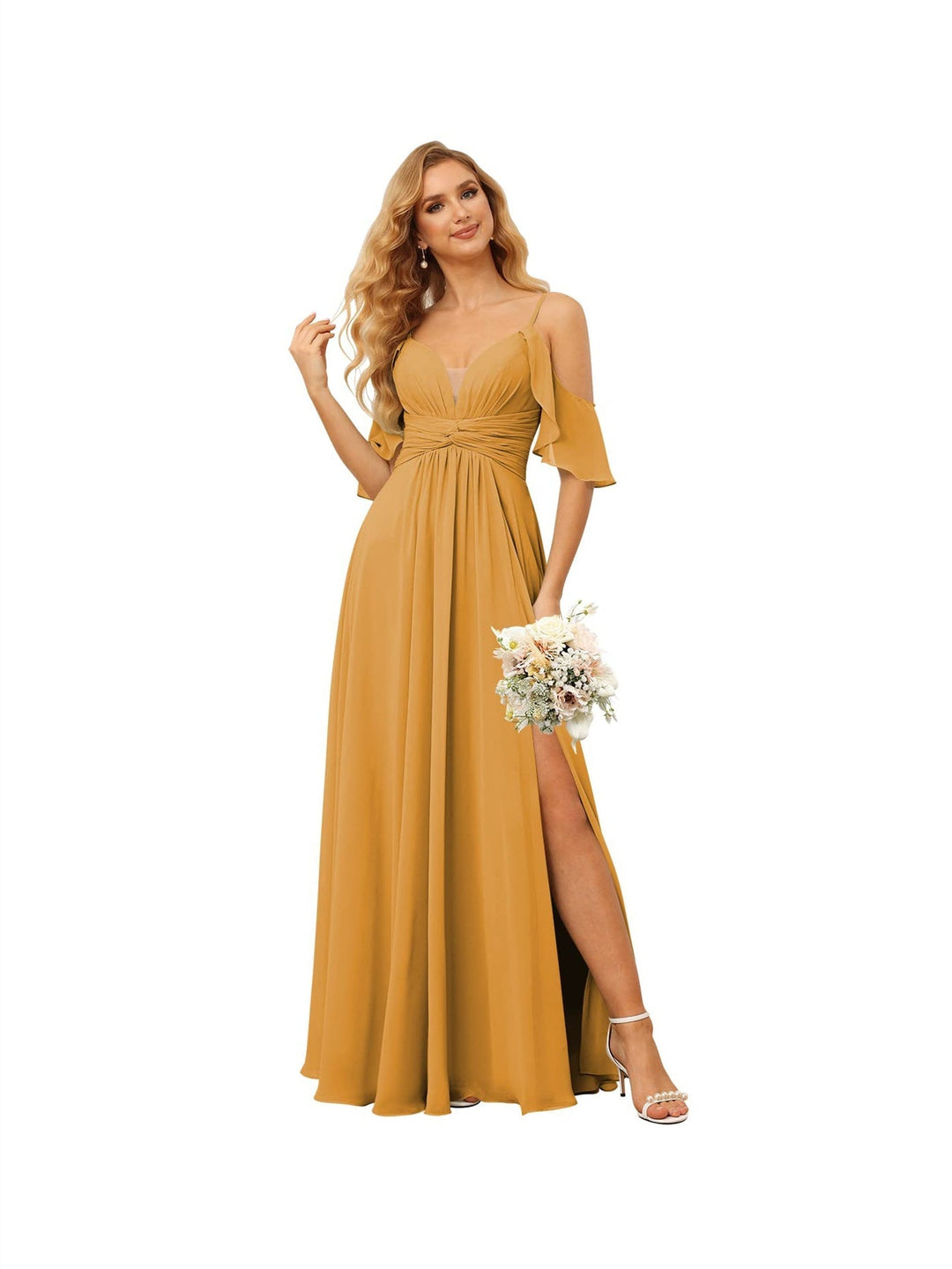 Ligne A/Princesse  Bretelles Spaghetti  Sans Manches Floor Length Robes de Demoiselle d'Honneur  Mousseline avec Froufrous Split