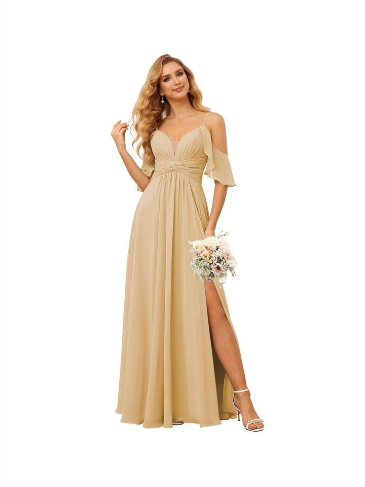 Ligne A/Princesse  Bretelles Spaghetti  Sans Manches Floor Length Robes de Demoiselle d'Honneur  Mousseline avec Froufrous Split