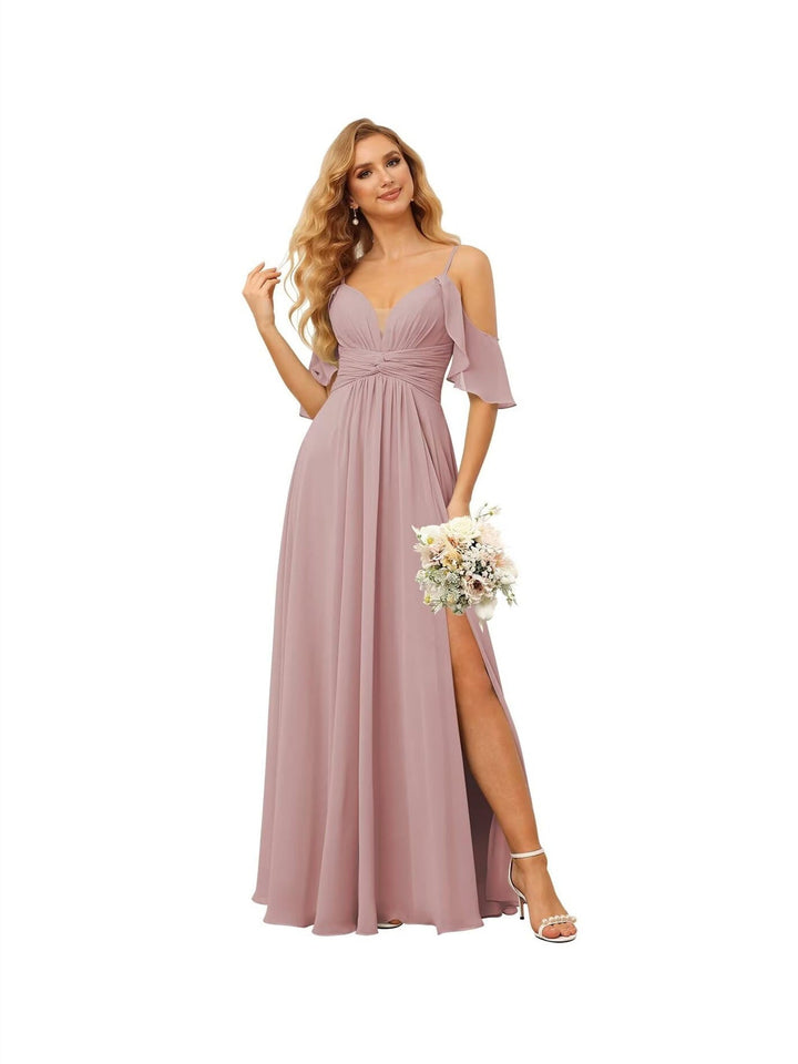 Ligne A/Princesse  Bretelles Spaghetti  Sans Manches Floor Length Robes de Demoiselle d'Honneur  Mousseline avec Froufrous Split