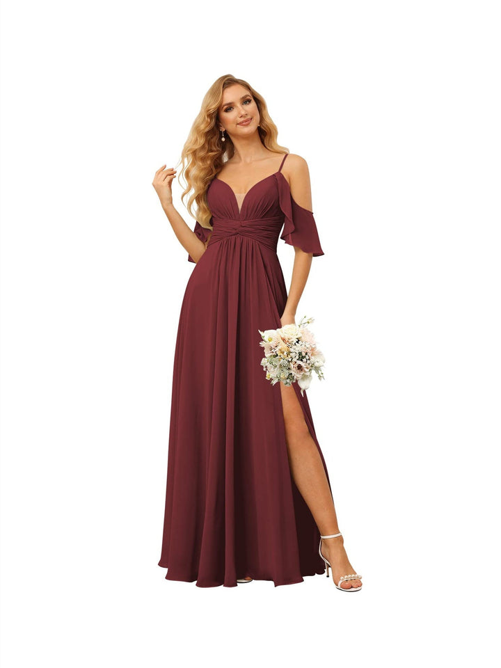 Ligne A/Princesse  Bretelles Spaghetti  Sans Manches Floor Length Robes de Demoiselle d'Honneur  Mousseline avec Froufrous Split