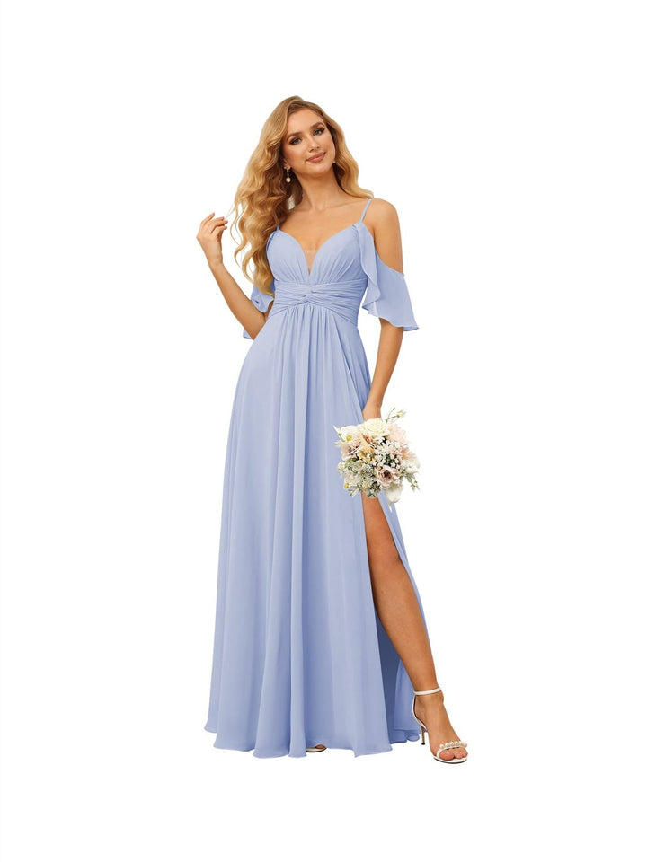 Ligne A/Princesse  Bretelles Spaghetti  Sans Manches Floor Length Robes de Demoiselle d'Honneur  Mousseline avec Froufrous Split