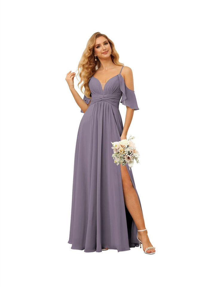 Ligne A/Princesse  Bretelles Spaghetti  Sans Manches Floor Length Robes de Demoiselle d'Honneur  Mousseline avec Froufrous Split