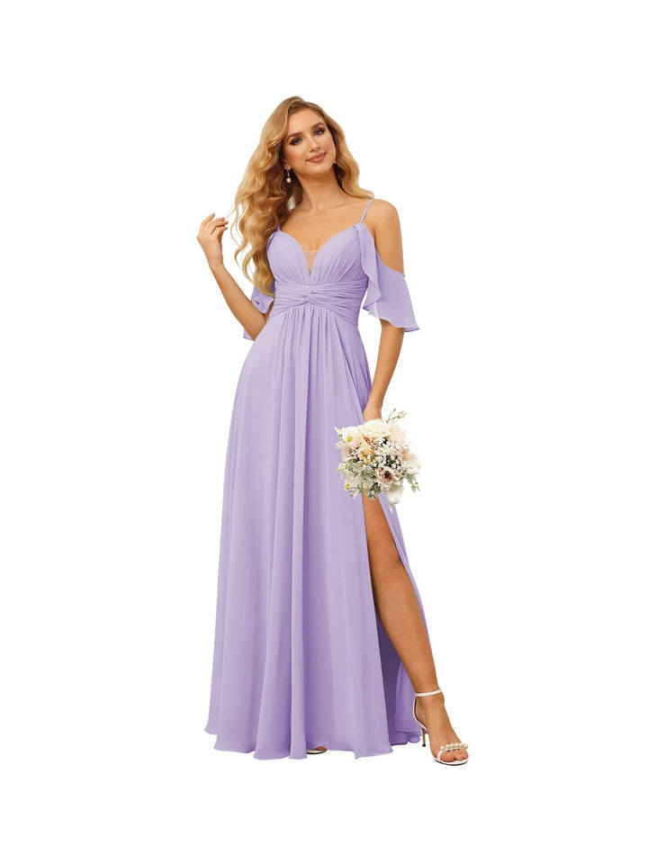 Ligne A/Princesse  Bretelles Spaghetti  Sans Manches Floor Length Robes de Demoiselle d'Honneur  Mousseline avec Froufrous Split