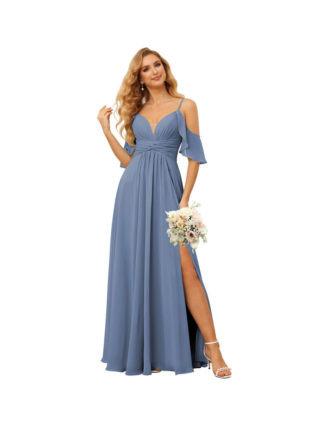 Ligne A/Princesse  Bretelles Spaghetti  Sans Manches Floor Length Robes de Demoiselle d'Honneur  Mousseline avec Froufrous Split