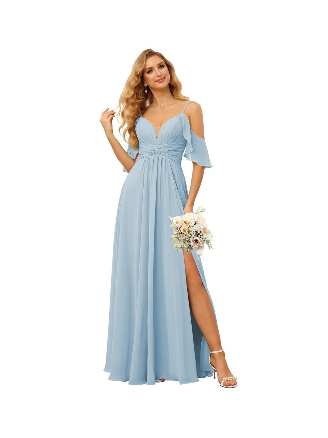 Ligne A/Princesse  Bretelles Spaghetti  Sans Manches Floor Length Robes de Demoiselle d'Honneur  Mousseline avec Froufrous Split