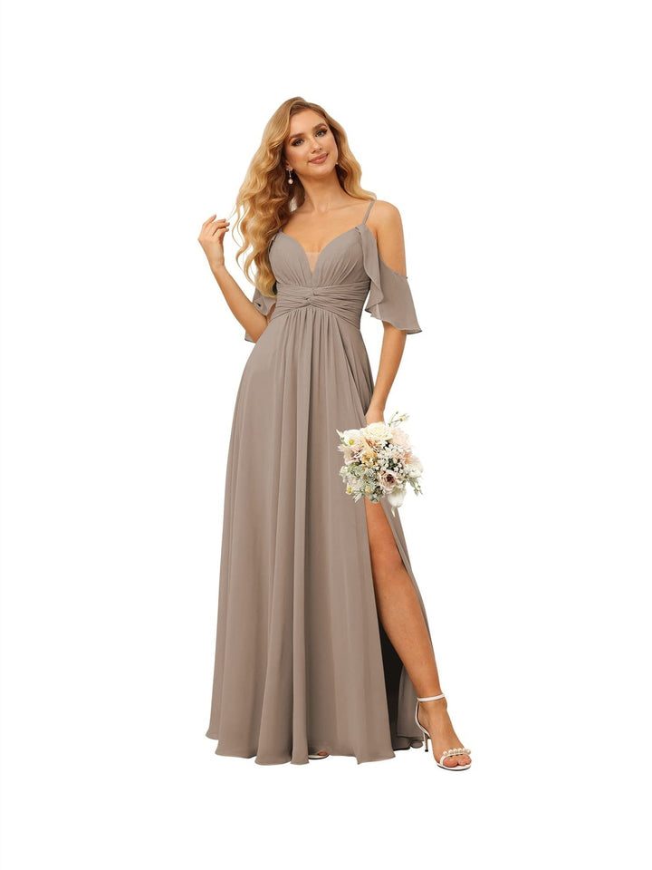 Ligne A/Princesse  Bretelles Spaghetti  Sans Manches Floor Length Robes de Demoiselle d'Honneur  Mousseline avec Froufrous Split